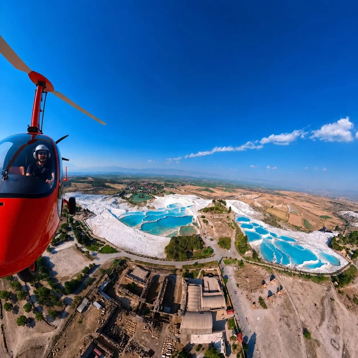 Pamukkale gyrocopter turu, Pamukkale travertenleri havadan çekim, Hierapolis antik kenti uçuşu
